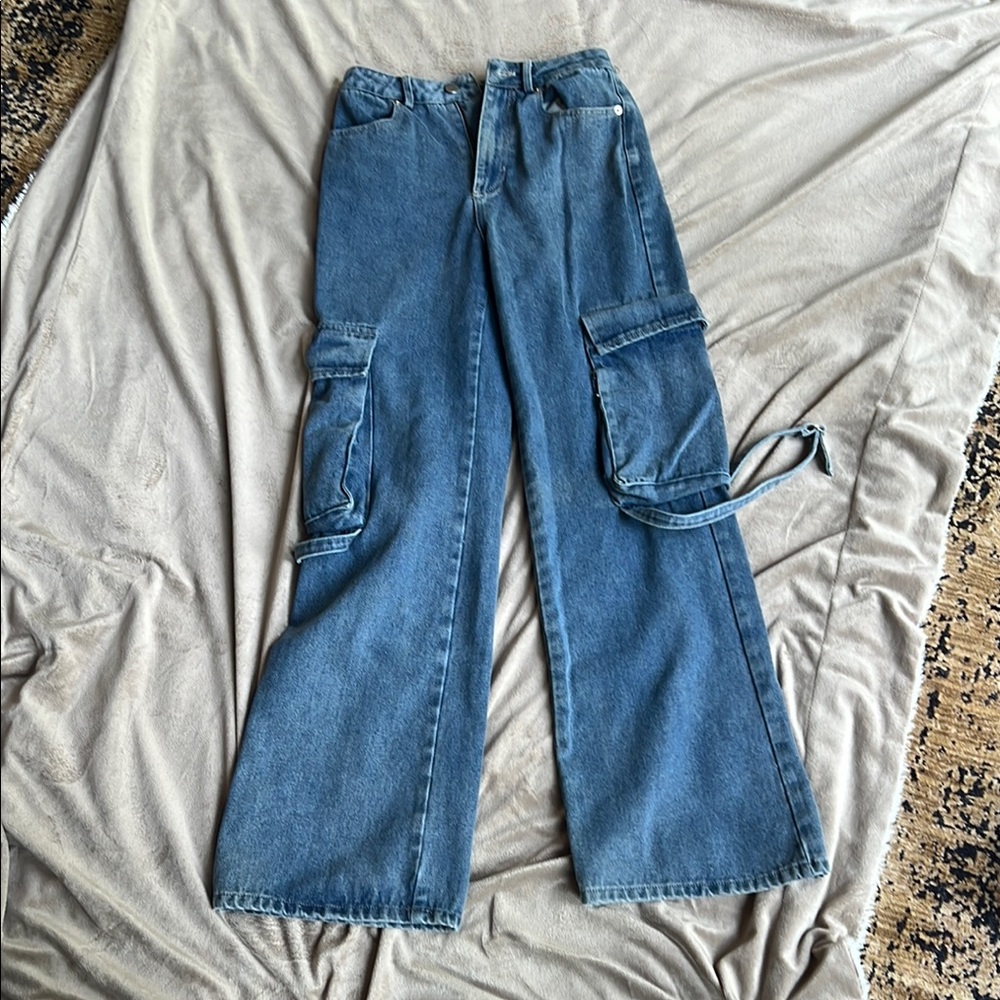 Papermoon Denim Flare Cargo Jeans NWT